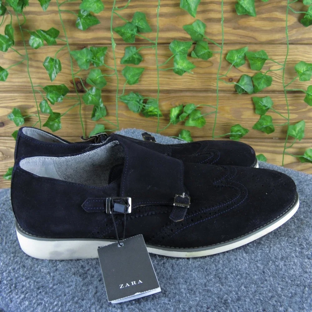 ZARA Men's‎ Casual Shoes Navy Blue Suede Double Monk Strap Size 11 M